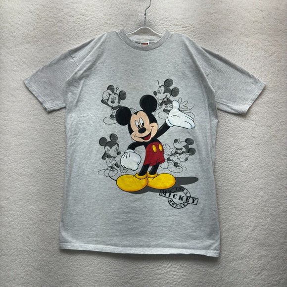 Vintage Disney Mickey Mouse T-Shirt XL Grey Graphic Short Sleeve Long Hem - Picture 1 of 9